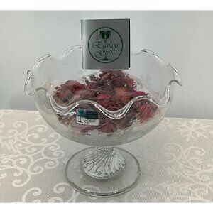 Eamon Glass Pedestal Bowl Etched Shamrock Design Pot Pourri‎